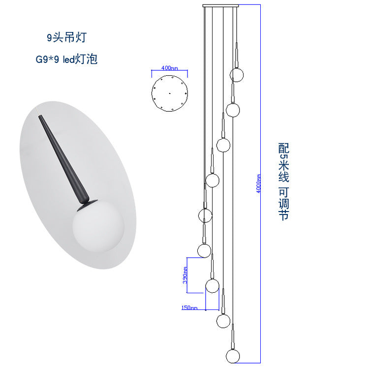 Staircase Chandelier for Duplex, Nordic Loft, Sloping Ceiling, Mezzanine, High Ceiling Villa, Mid-Level, Rotating Staircase, Long Chandelier