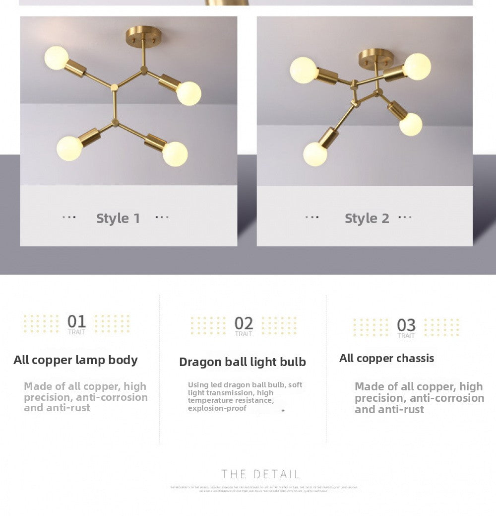 Brass Ceiling Light Creative Personality Nordic Postmodern Minimalist Dining Room Hallway Corridor Foyer Full Copper Bedroom Lighting