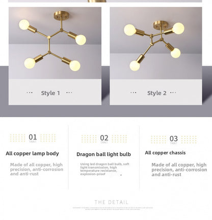 Brass Ceiling Light Creative Personality Nordic Postmodern Minimalist Dining Room Hallway Corridor Foyer Full Copper Bedroom Lighting