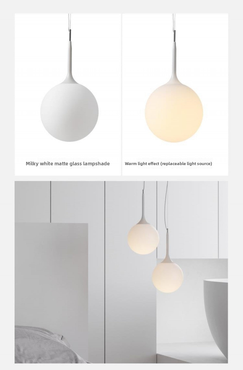 Simple Modern Round Glass Dining Room Pendant Light Nordic Bedroom Bedside Bar Combination Art Duplex Staircase Lighting