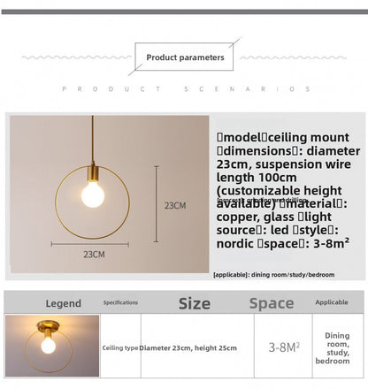 Aisle Light All-Copper Light Foyer Simple Modern Style Unique Room Light Entrance Balcony Corridor Brass Ceiling Light