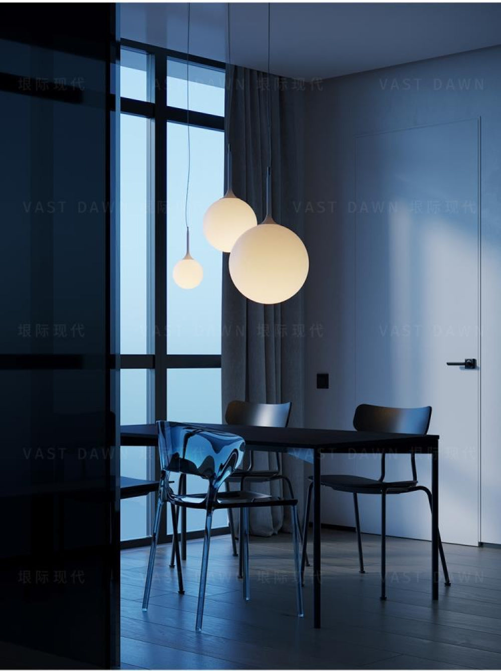 Simple Modern Round Glass Dining Room Pendant Light Nordic Bedroom Bedside Bar Combination Art Duplex Staircase Lighting