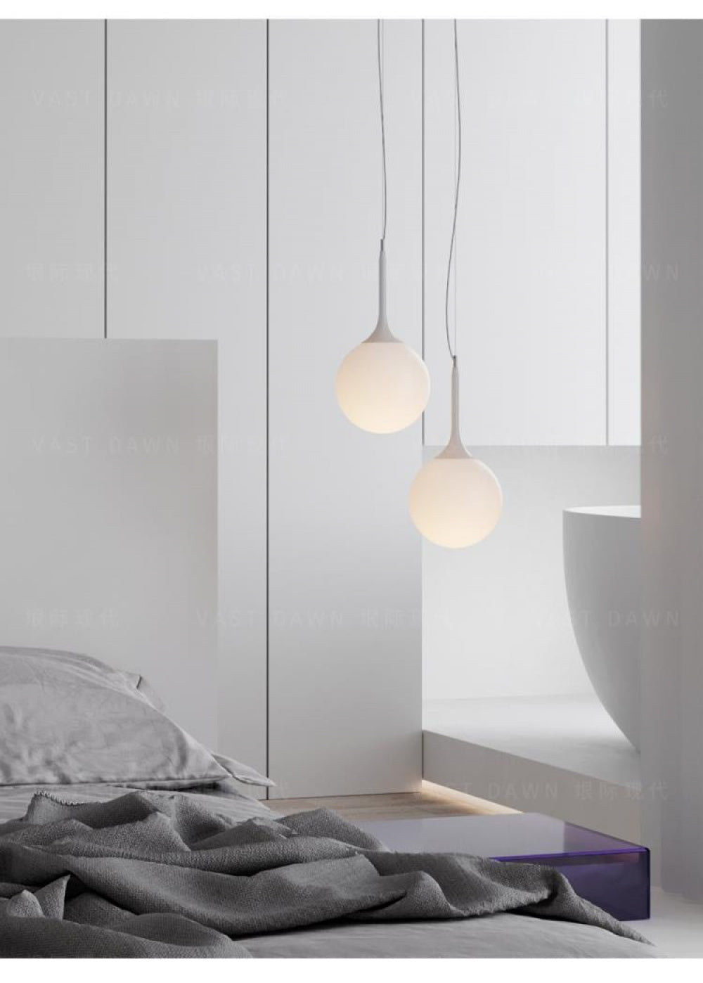 Simple Modern Round Glass Dining Room Pendant Light Nordic Bedroom Bedside Bar Combination Art Duplex Staircase Lighting