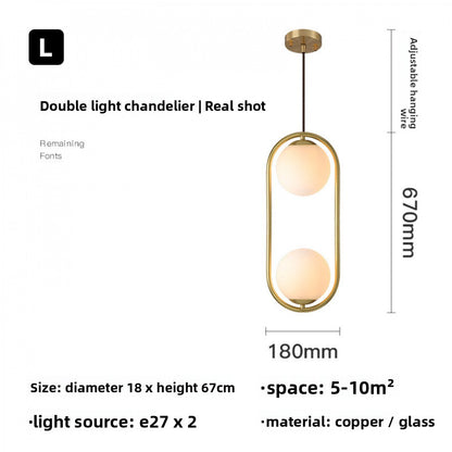 Nordic Style Restaurant Pendant Light Single Head Bedroom Bedside Lamp Bar Creative Personality Simple Modern All-Copper Lamp
