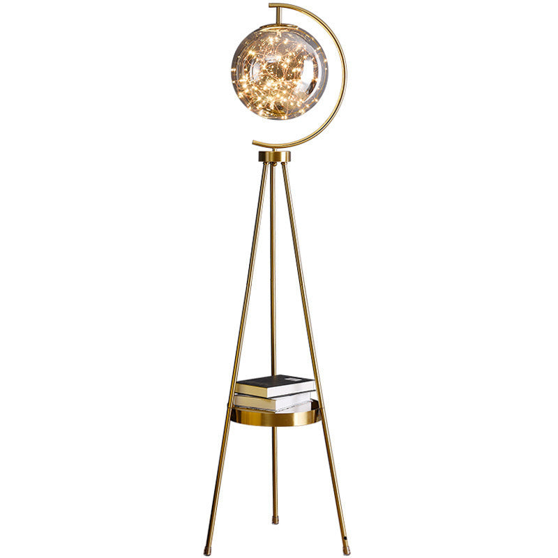 Nordic Light Luxury Floor Lamp for Living Room and Bedroom, Creative and Unique Glass Ball Tripod Standing Table Lamp