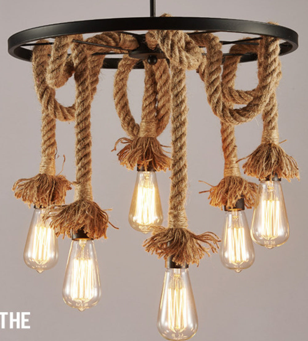 American Retro Living Room Dining Room Simple Modern Fashion Industrial Art Personality Bedroom Creative Hemp Rope Lighting Pendant Lamp