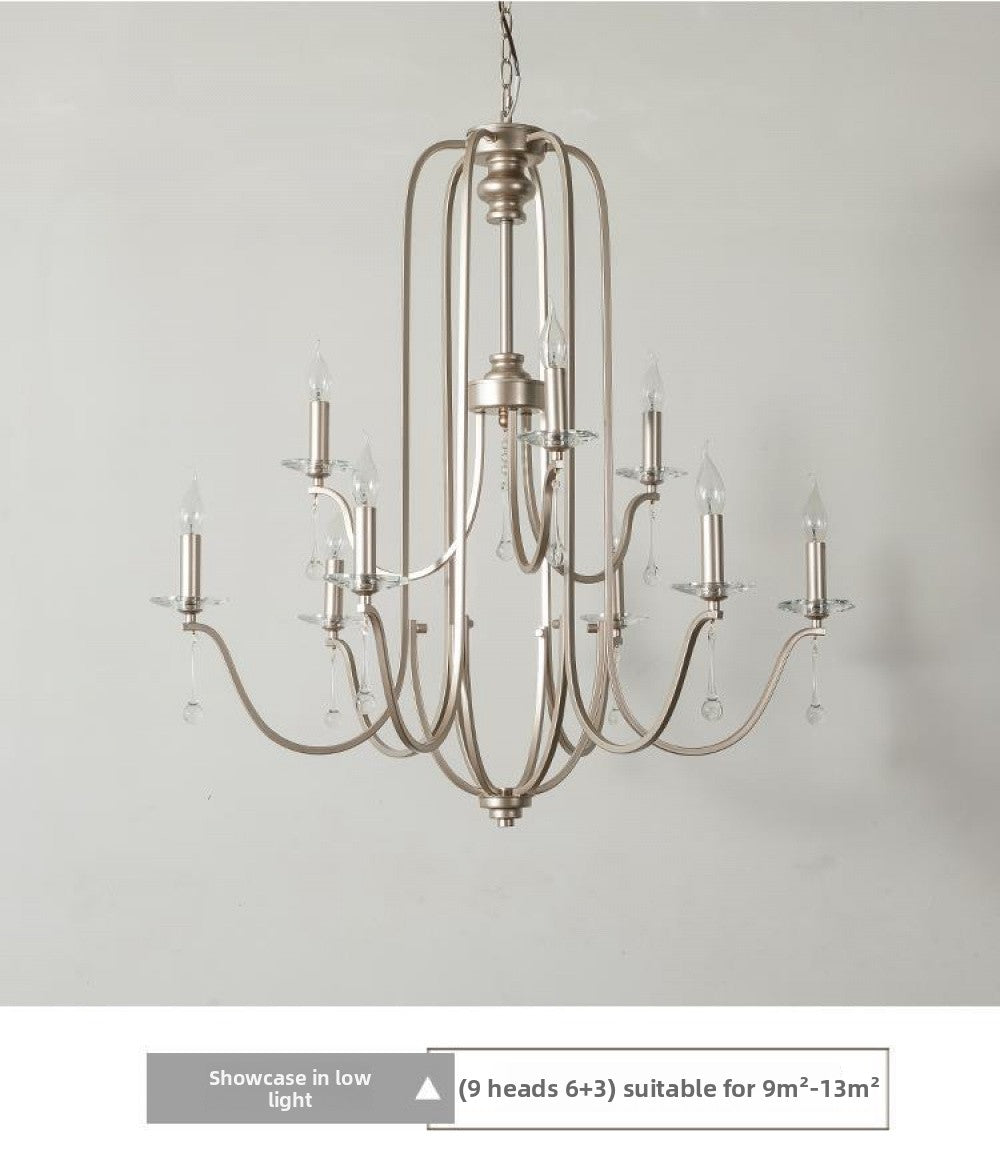 American Style Large Pendant Light for Living Room, Villa, Duplex, French Light Luxury American Iron Art Creative Crystal Homestay Restaurant Lighting