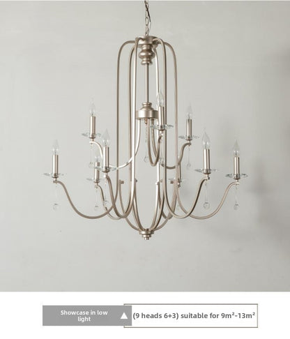 American Style Large Pendant Light for Living Room, Villa, Duplex, French Light Luxury American Iron Art Creative Crystal Homestay Restaurant Lighting