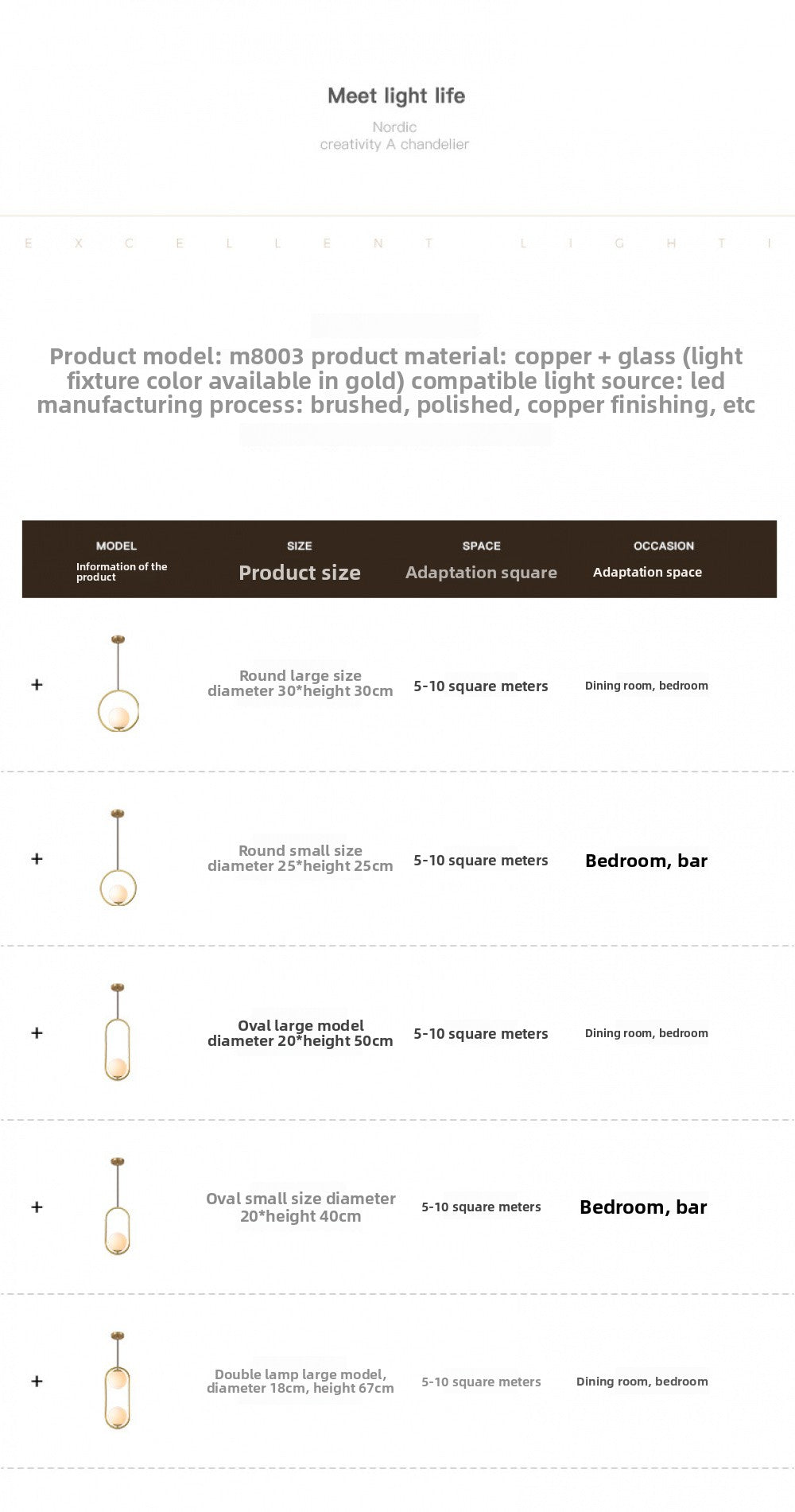 Nordic Style Restaurant Pendant Light Single Head Bedroom Bedside Lamp Bar Creative Personality Simple Modern All-Copper Lamp