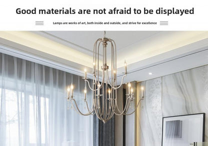 American Style Large Pendant Light for Living Room, Villa, Duplex, French Light Luxury American Iron Art Creative Crystal Homestay Restaurant Lighting
