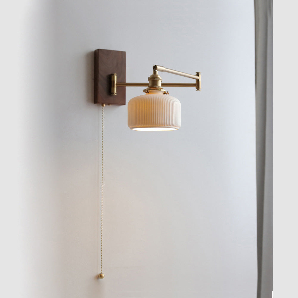 Cross-Border Retro Rotating Wall Lamp Japanese Style Bedside Bedroom Designer with Pull Cord Switch Left and Right Rotatable Long Arm Wall Lamp