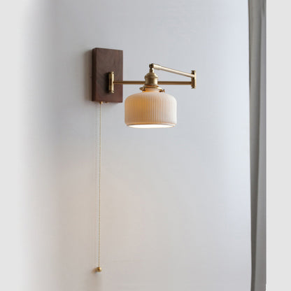 Cross-Border Retro Rotating Wall Lamp Japanese Style Bedside Bedroom Designer with Pull Cord Switch Left and Right Rotatable Long Arm Wall Lamp