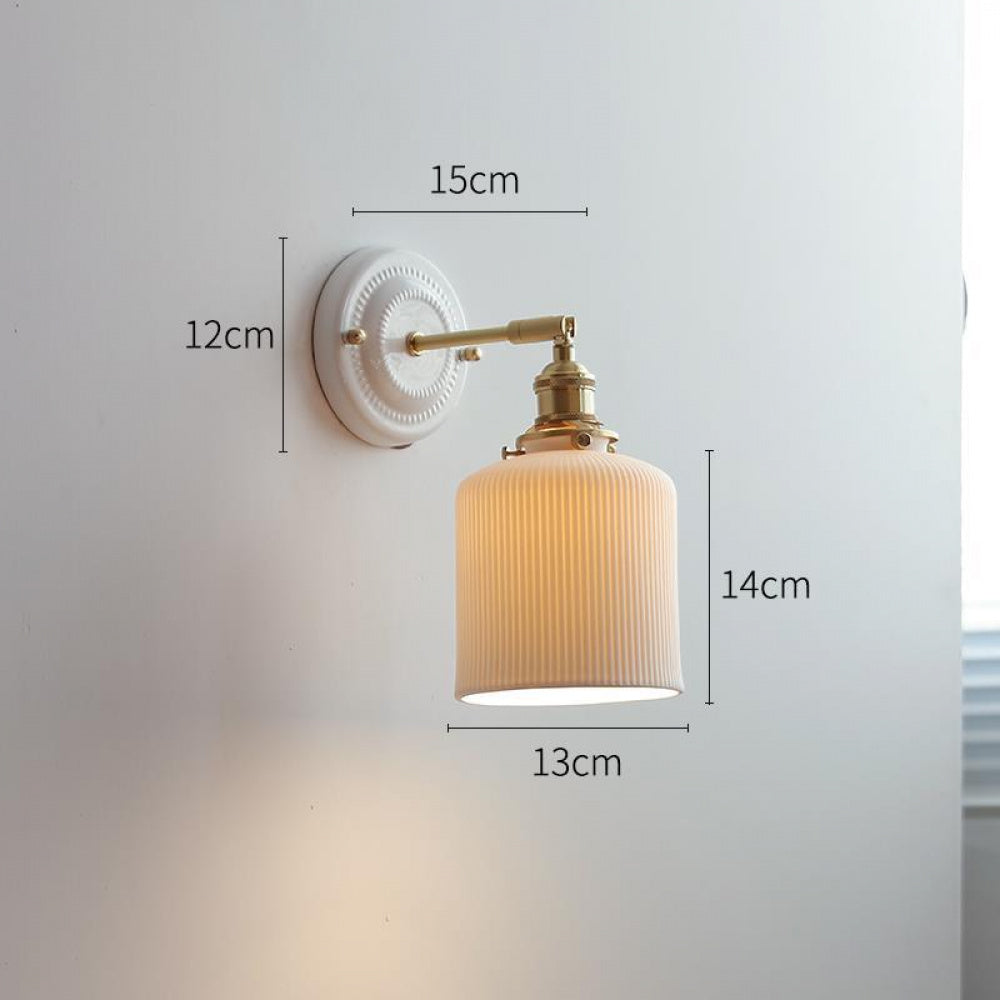 New Japanese pleated wall lamp bedroom bedside Nordic homestay living room background wall designer full copper lamp