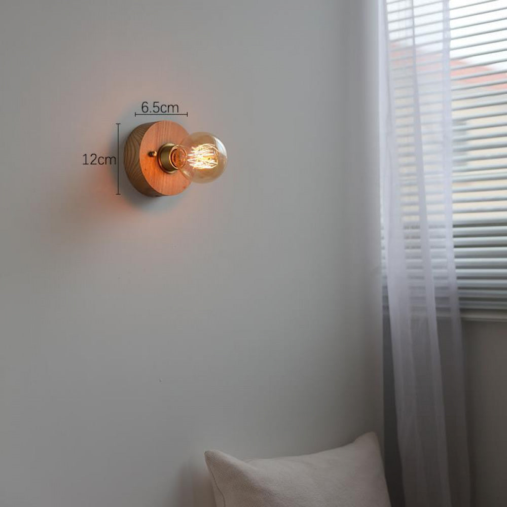 New Japanese Style White Wax Wood Wall Lamp Natural Wood Bedroom Bedside Shop Window Designer Self-contained Pull Switch Wall Lamp