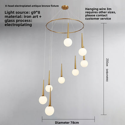 Staircase Chandelier for Duplex, Nordic Loft, Sloping Ceiling, Mezzanine, High Ceiling Villa, Mid-Level, Rotating Staircase, Long Chandelier