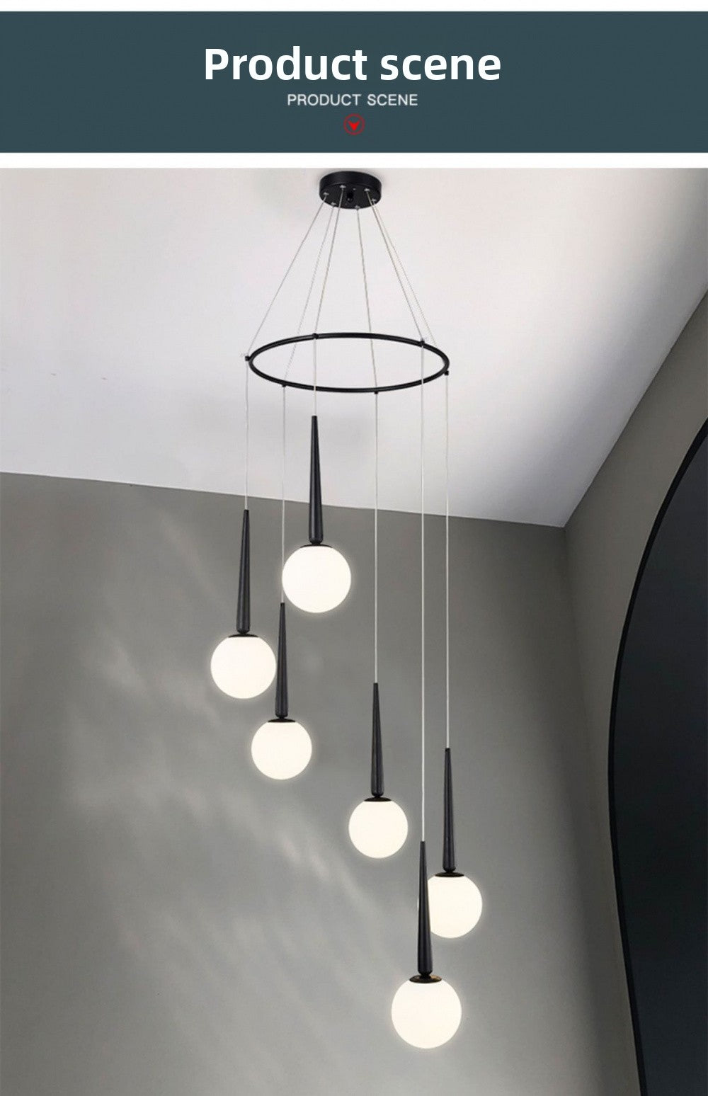 Staircase Chandelier for Duplex, Nordic Loft, Sloping Ceiling, Mezzanine, High Ceiling Villa, Mid-Level, Rotating Staircase, Long Chandelier