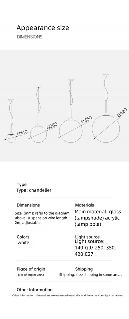 Simple Modern Round Glass Dining Room Pendant Light Nordic Bedroom Bedside Bar Combination Art Duplex Staircase Lighting
