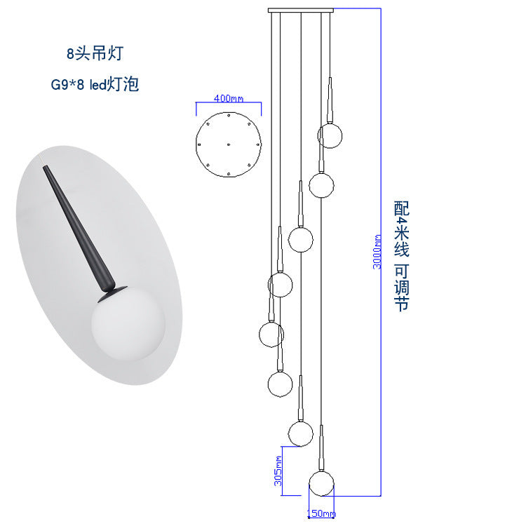 Staircase Chandelier for Duplex, Nordic Loft, Sloping Ceiling, Mezzanine, High Ceiling Villa, Mid-Level, Rotating Staircase, Long Chandelier