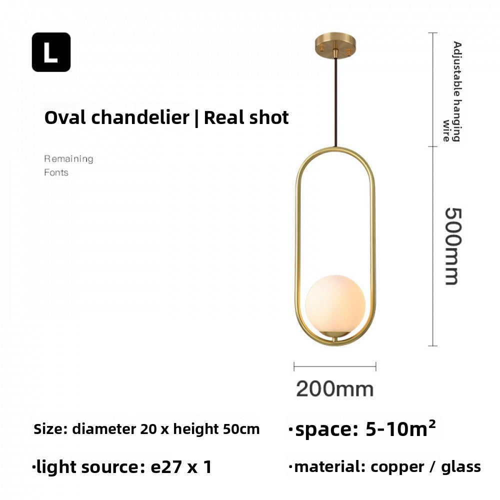 Nordic Style Restaurant Pendant Light Single Head Bedroom Bedside Lamp Bar Creative Personality Simple Modern All-Copper Lamp