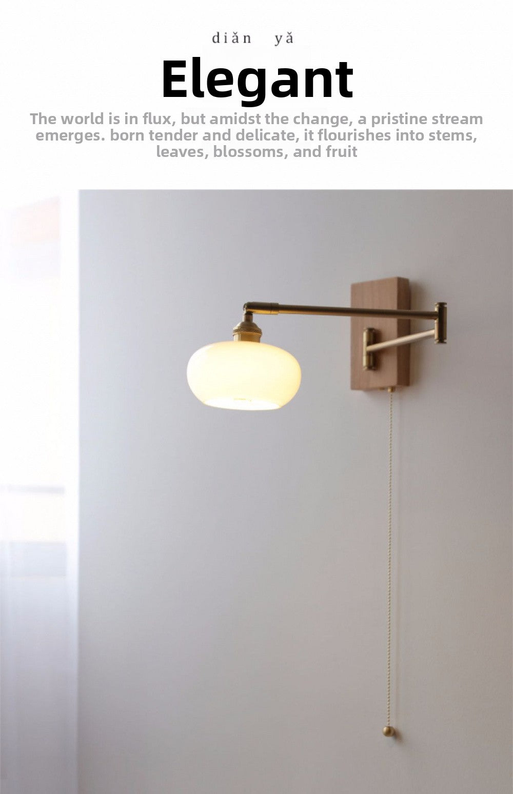 Cross-Border Retro Rotating Wall Lamp Japanese Style Bedside Bedroom Designer with Pull Cord Switch Left and Right Rotatable Long Arm Wall Lamp