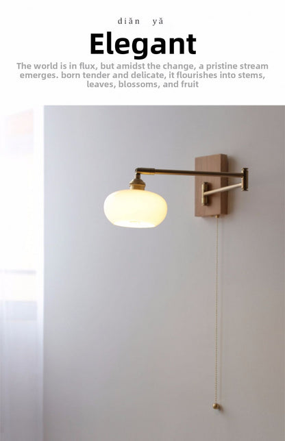 Cross-Border Retro Rotating Wall Lamp Japanese Style Bedside Bedroom Designer with Pull Cord Switch Left and Right Rotatable Long Arm Wall Lamp