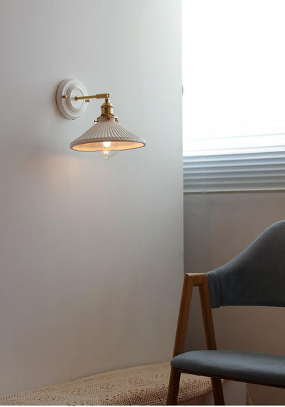 New Japanese pleated wall lamp bedroom bedside Nordic homestay living room background wall designer full copper lamp