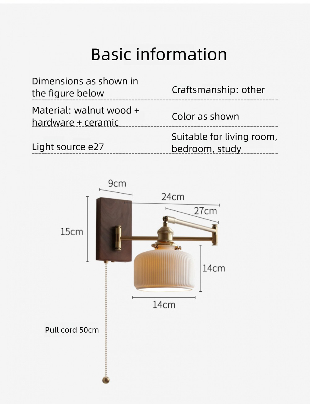 Cross-Border Retro Rotating Wall Lamp Japanese Style Bedside Bedroom Designer with Pull Cord Switch Left and Right Rotatable Long Arm Wall Lamp