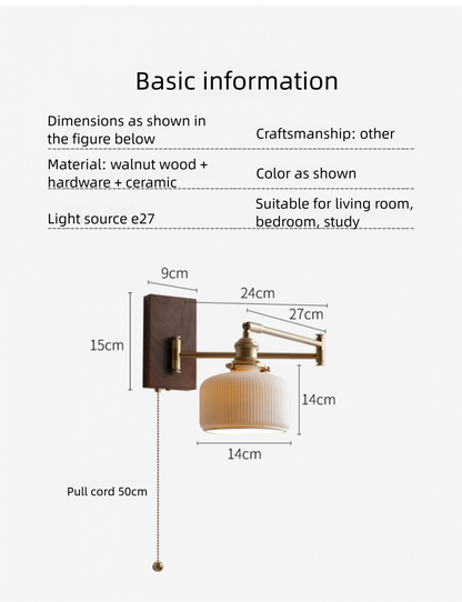 Cross-Border Retro Rotating Wall Lamp Japanese Style Bedside Bedroom Designer with Pull Cord Switch Left and Right Rotatable Long Arm Wall Lamp
