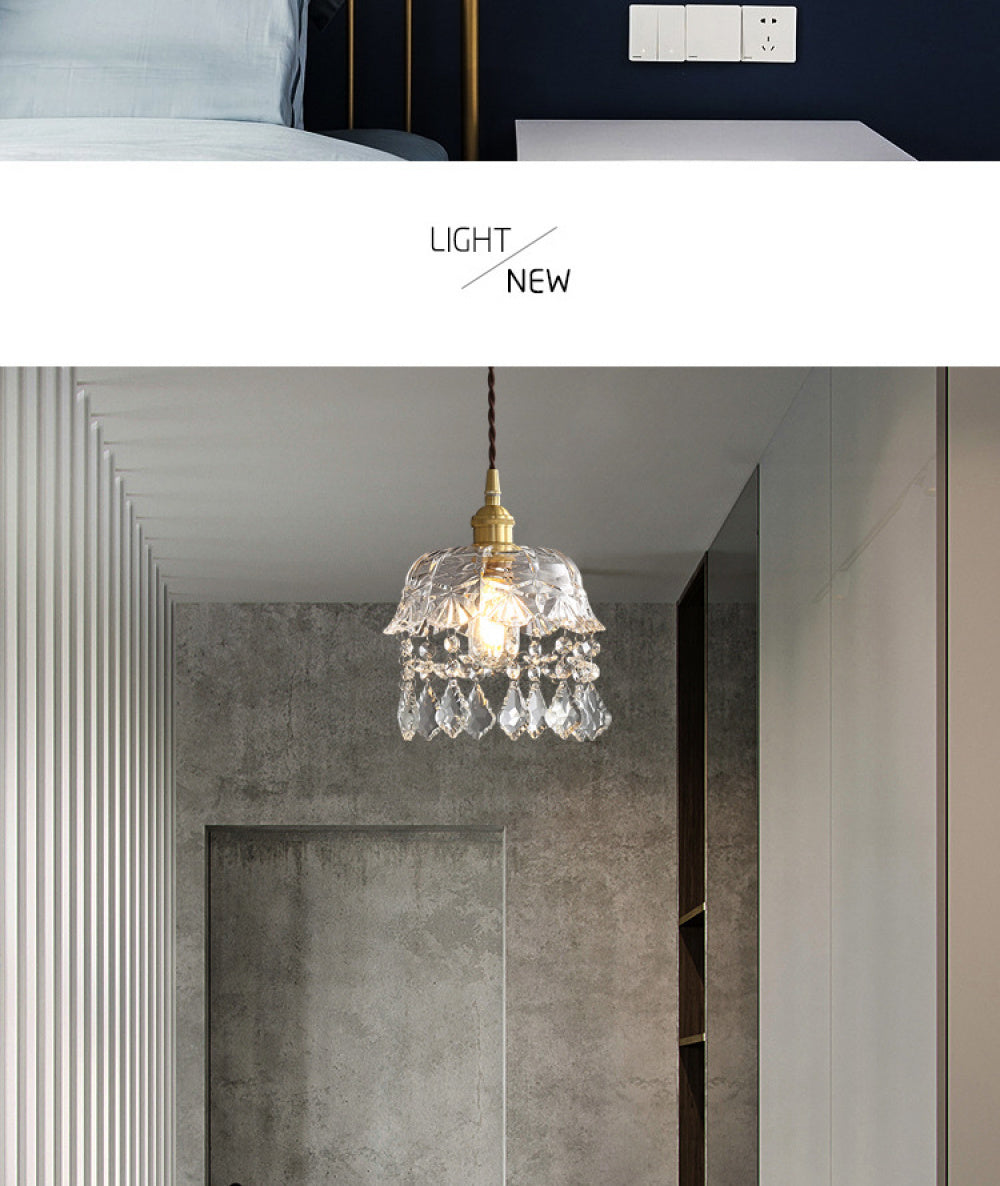 Nordic Light Luxury Brass Crystal Bar Pendant Light Simple Modern Bedside Crystal Lamp Hallway Entrance Corridor Light