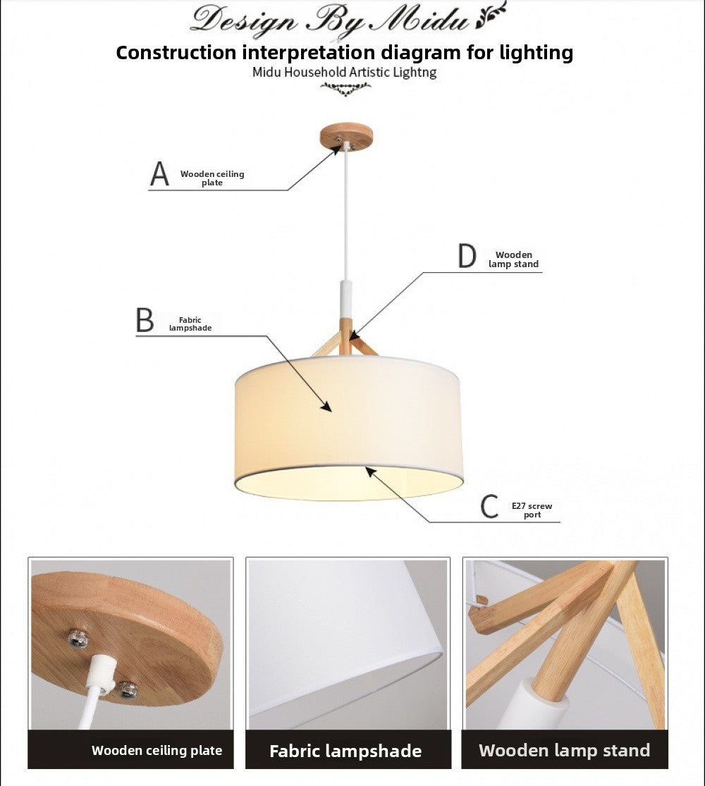 Creative Bar Counter Cafe Restaurant Pendant Light Simple Modern Solid Wood Art Single Head Restaurant Dining Table Pendant Light