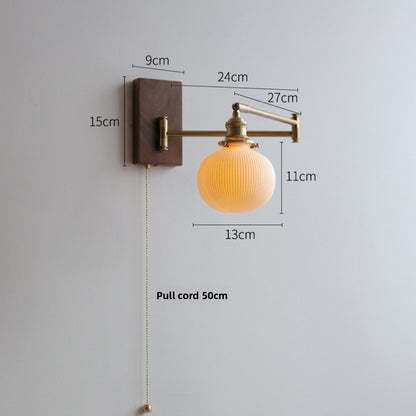 Cross-Border Retro Rotating Wall Lamp Japanese Style Bedside Bedroom Designer with Pull Cord Switch Left and Right Rotatable Long Arm Wall Lamp