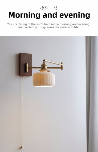 Cross-Border Retro Rotating Wall Lamp Japanese Style Bedside Bedroom Designer with Pull Cord Switch Left and Right Rotatable Long Arm Wall Lamp