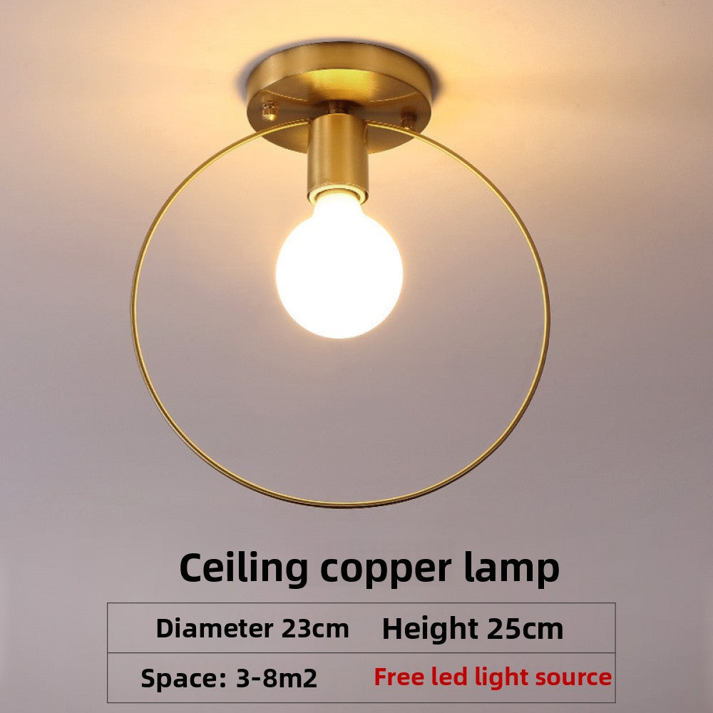 Aisle Light All-Copper Light Foyer Simple Modern Style Unique Room Light Entrance Balcony Corridor Brass Ceiling Light