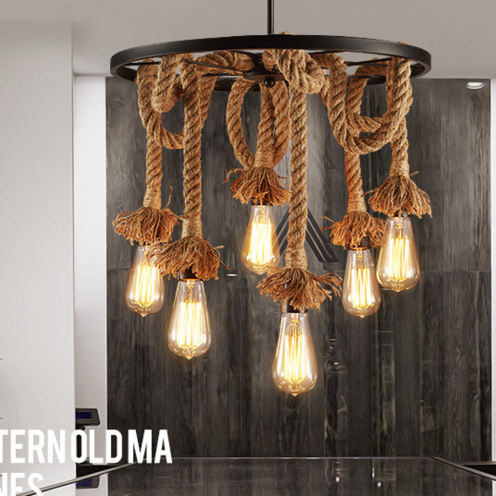 American Retro Living Room Dining Room Simple Modern Fashion Industrial Art Personality Bedroom Creative Hemp Rope Lighting Pendant Lamp