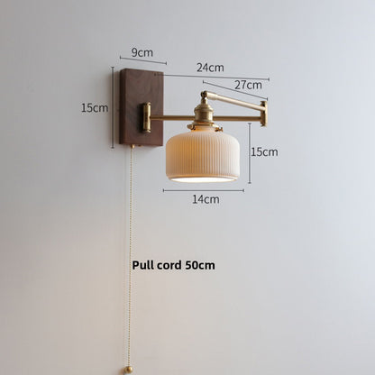 Cross-Border Retro Rotating Wall Lamp Japanese Style Bedside Bedroom Designer with Pull Cord Switch Left and Right Rotatable Long Arm Wall Lamp