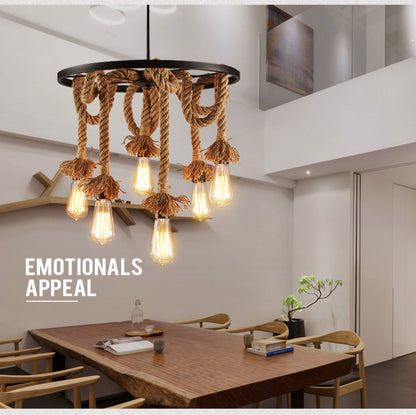 American Retro Living Room Dining Room Simple Modern Fashion Industrial Art Personality Bedroom Creative Hemp Rope Lighting Pendant Lamp