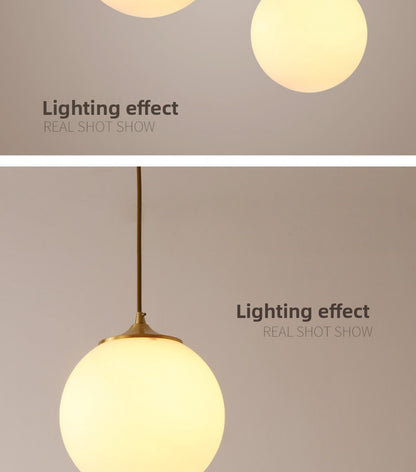 Single Head Pendant Light All Copper Nordic Minimalist Dining Room Light Bar Counter Three Head Foyer Round Ball Brass Lighting Bedside Pendant Light