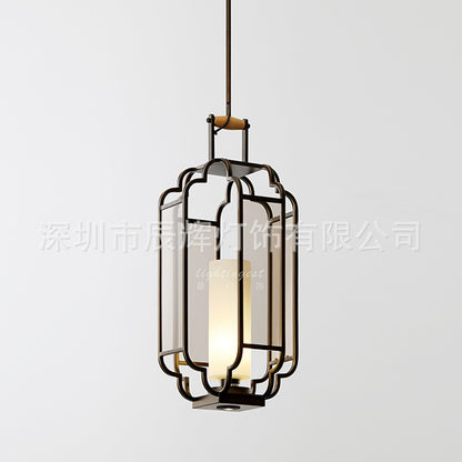 Modern New Chinese Classical Lantern Chandelier Entrance Restaurant Glass Iron Chandelier Tea Restaurant Chandelier