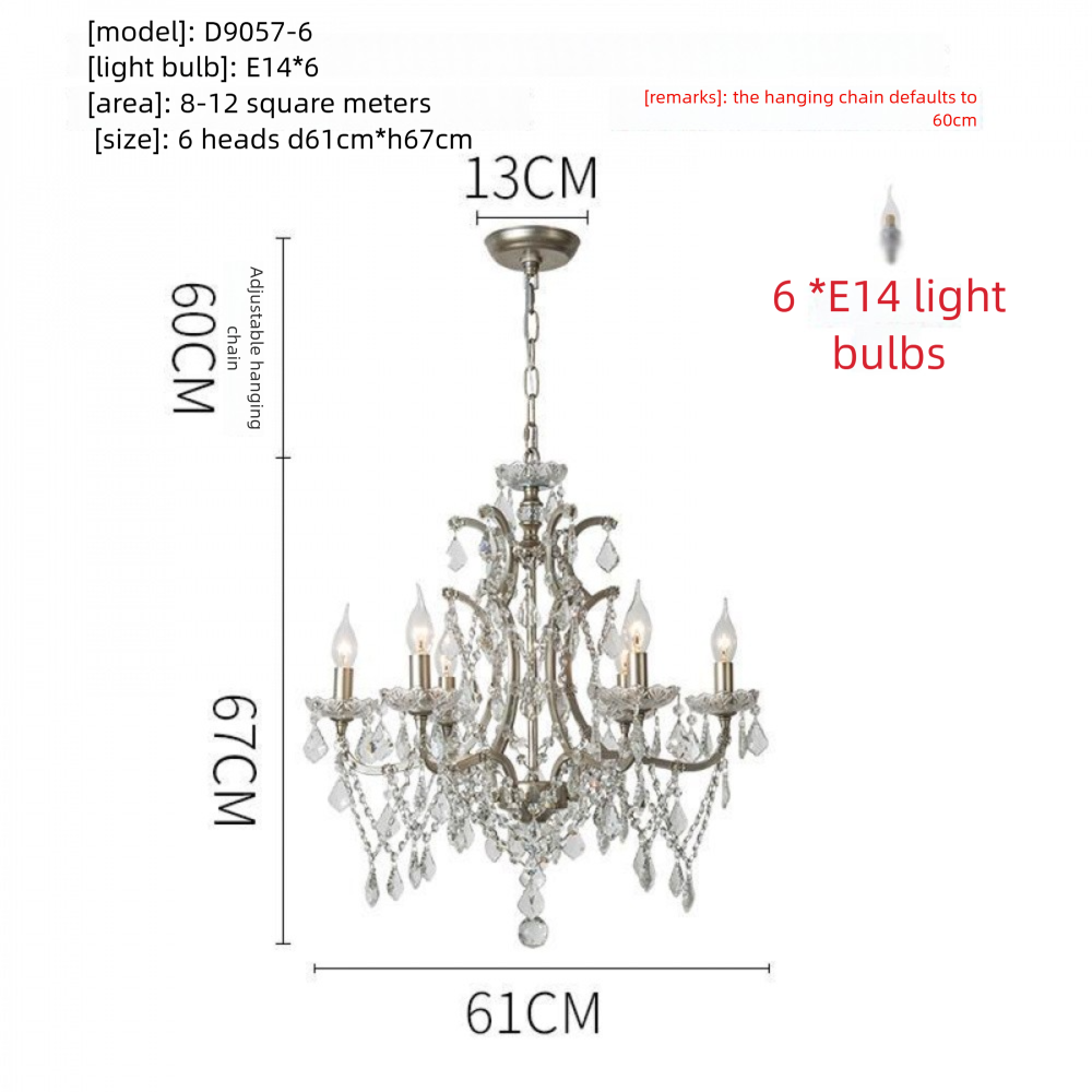 American Style Chandelier Light Luxury Living Room Dining Room Lamp Vintage French Palace Crystal Lamp European Style Villa Princess Room Bedroom Lamp