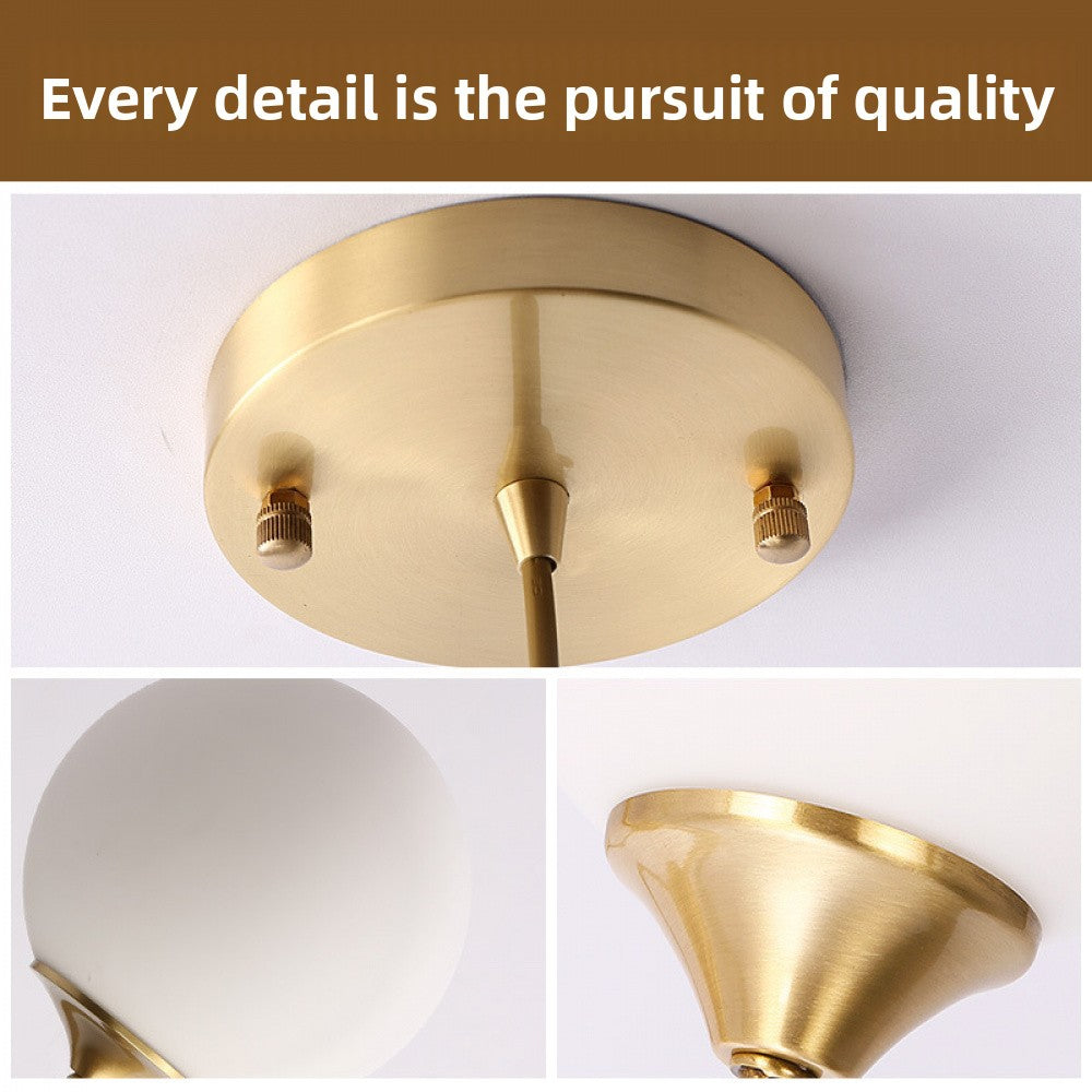 Single Head Pendant Light All Copper Nordic Minimalist Dining Room Light Bar Counter Three Head Foyer Round Ball Brass Lighting Bedside Pendant Light