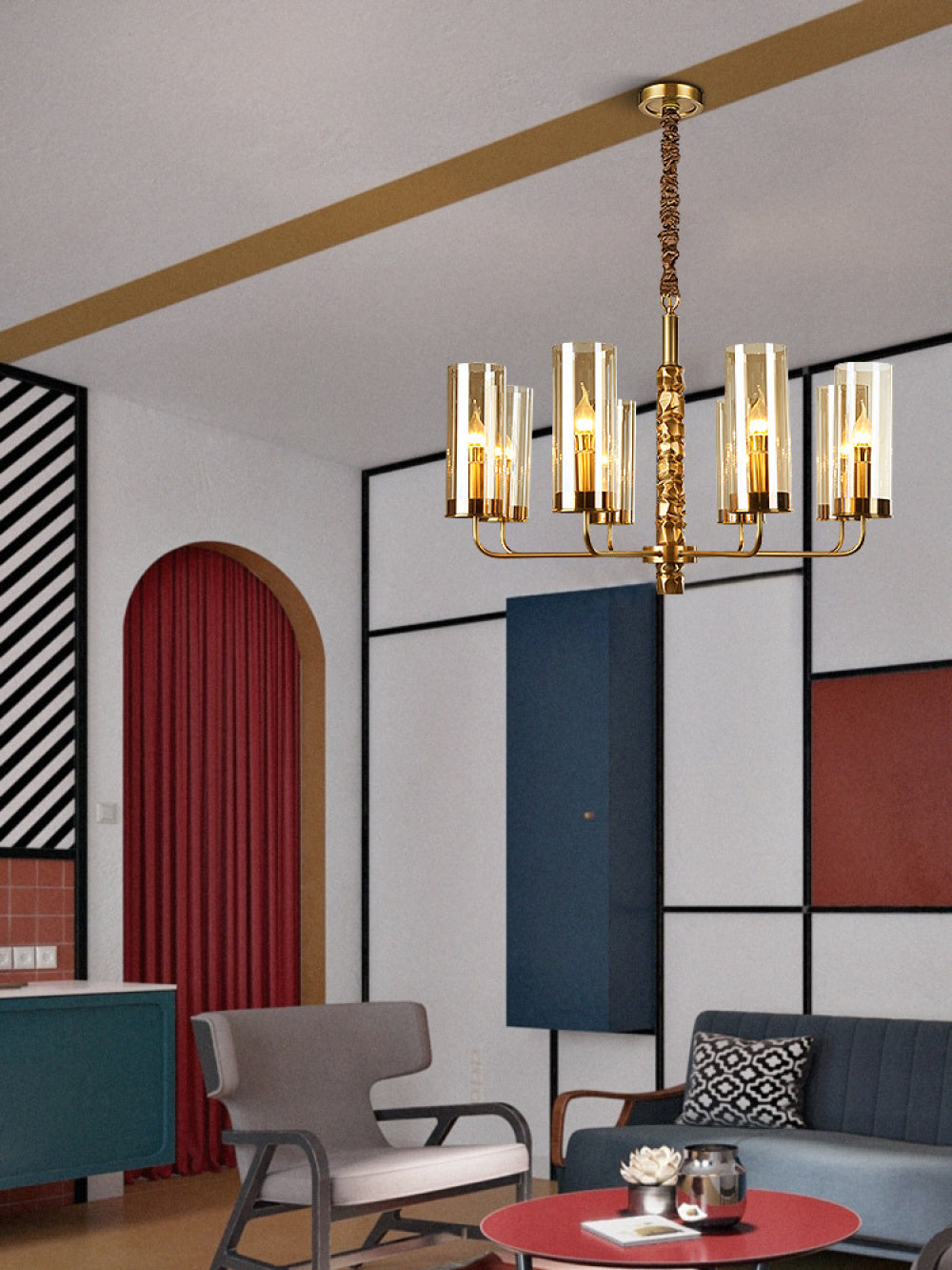 Postmodern Chandelier Full Copper Living Room Lighting High-end Luxurious Atmospheric Home Bedroom Dining Room Light Light Luxury American Style Chandelier