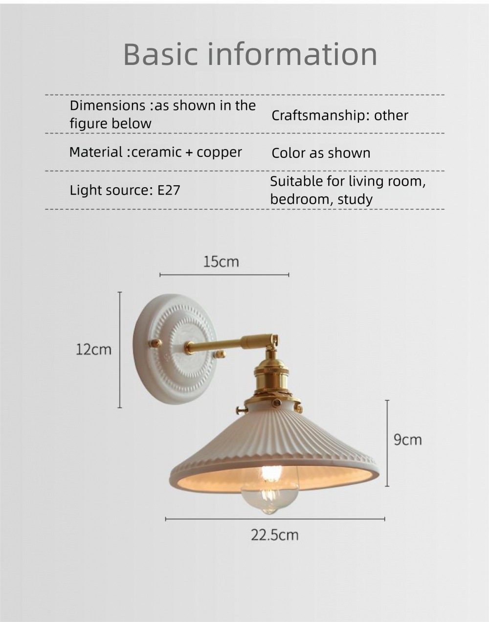 New Japanese pleated wall lamp bedroom bedside Nordic homestay living room background wall designer full copper lamp