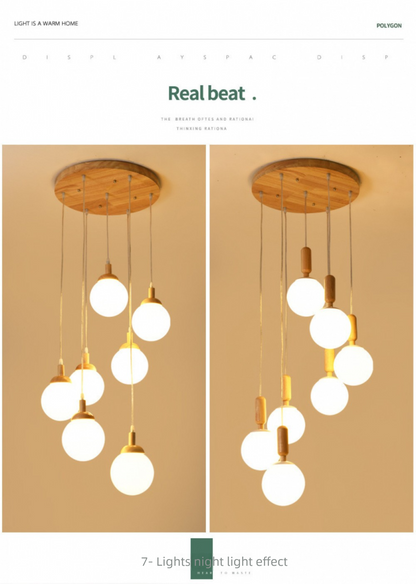 Modern Minimalist Duplex Staircase Long Pendant Light Nordic Creative Stairwell Villa Apartment Magic Bean Rotating Solid Wood Pendant Light
