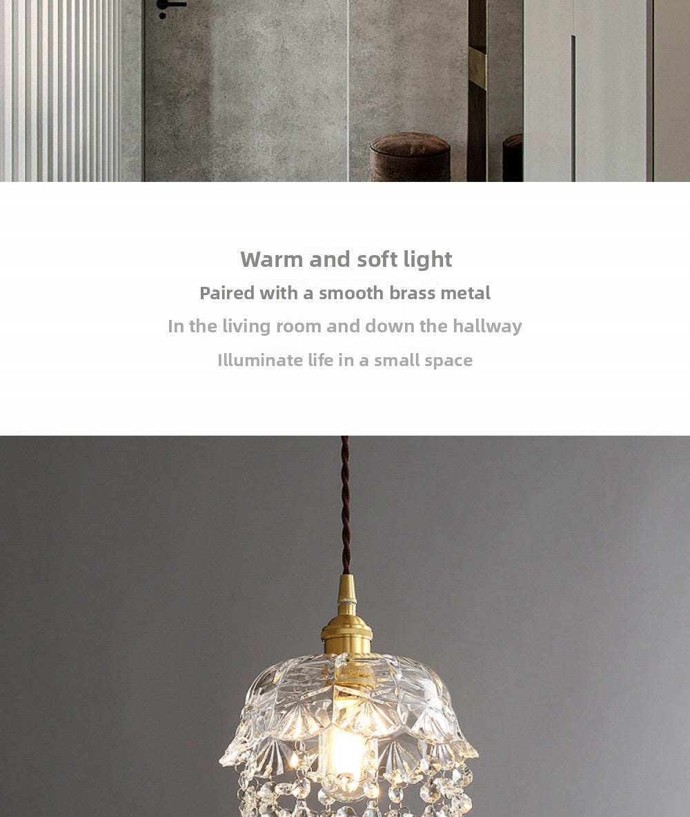 Nordic Light Luxury Brass Crystal Bar Pendant Light Simple Modern Bedside Crystal Lamp Hallway Entrance Corridor Light