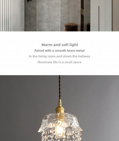 Nordic Light Luxury Brass Crystal Bar Pendant Light Simple Modern Bedside Crystal Lamp Hallway Entrance Corridor Light