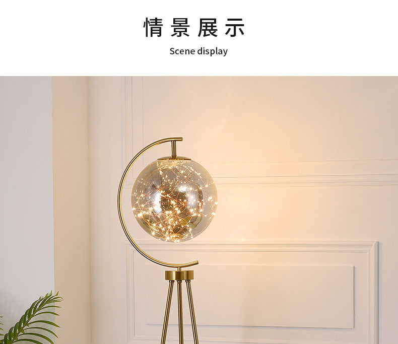 Nordic Light Luxury Floor Lamp for Living Room and Bedroom, Creative and Unique Glass Ball Tripod Standing Table Lamp