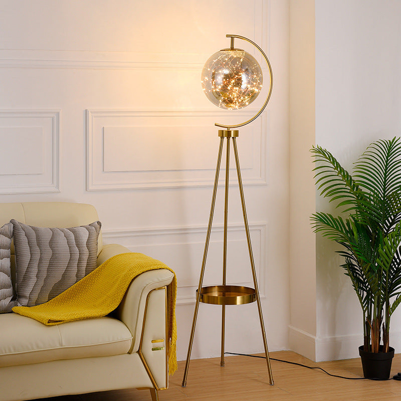 Nordic Light Luxury Floor Lamp for Living Room and Bedroom, Creative and Unique Glass Ball Tripod Standing Table Lamp