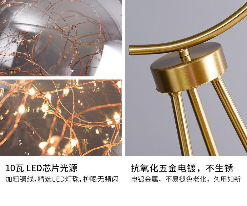 Nordic Light Luxury Floor Lamp for Living Room and Bedroom, Creative and Unique Glass Ball Tripod Standing Table Lamp