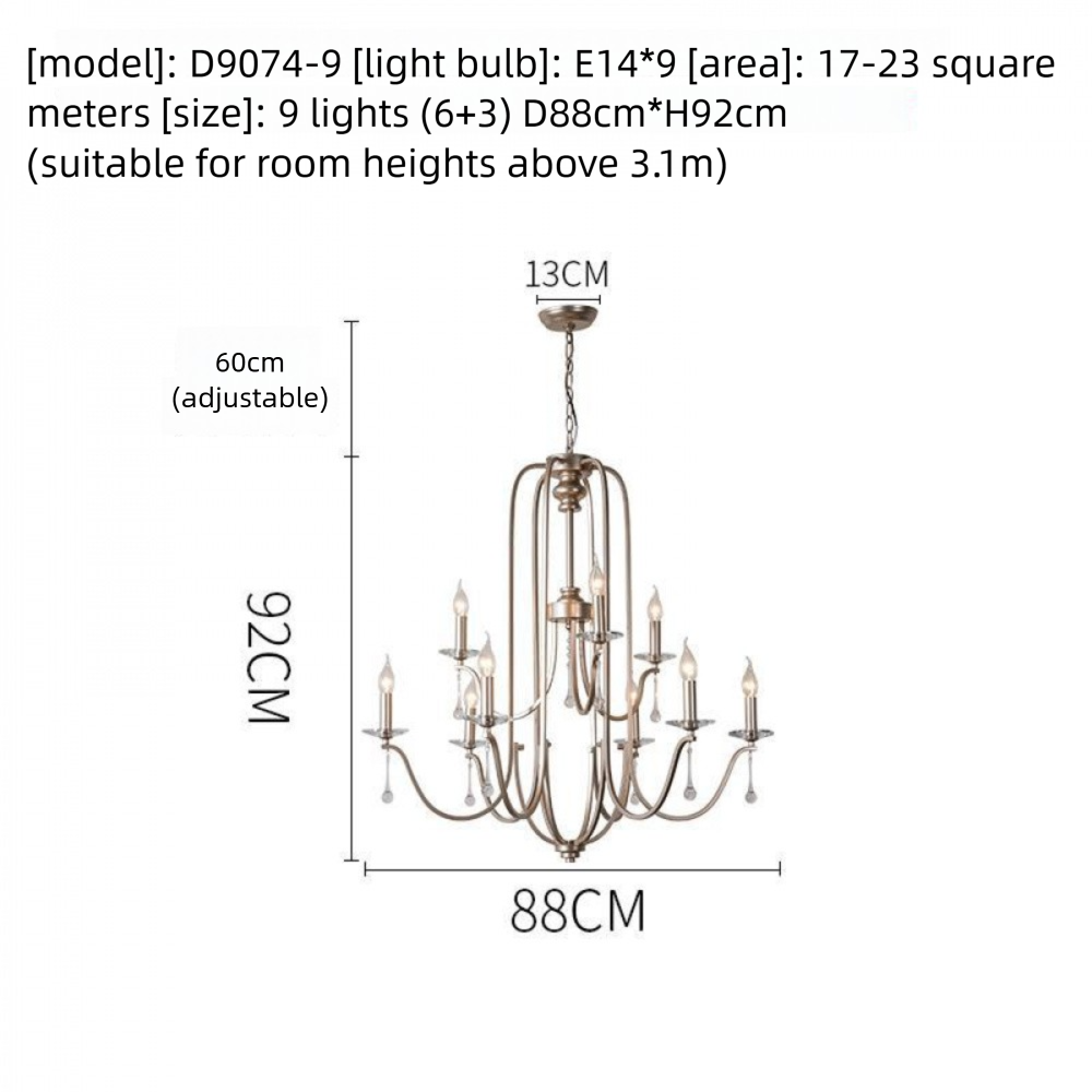 American Style Large Pendant Light for Living Room, Villa, Duplex, French Light Luxury American Iron Art Creative Crystal Homestay Restaurant Lighting