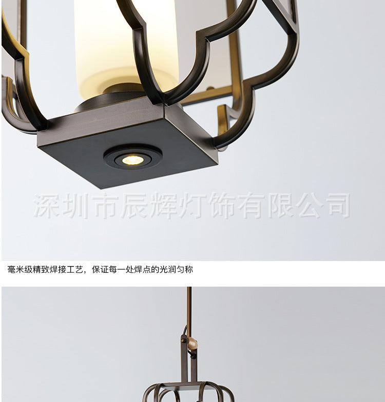 Modern New Chinese Classical Lantern Chandelier Entrance Restaurant Glass Iron Chandelier Tea Restaurant Chandelier